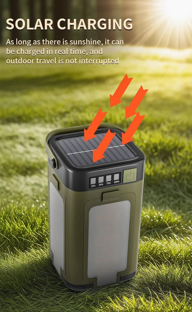 Solar Camping Lantern 15W LED Rechargeable Flashlight Magnetic Floodlight Portable Tent Lamp for Fishing Outdoor Light